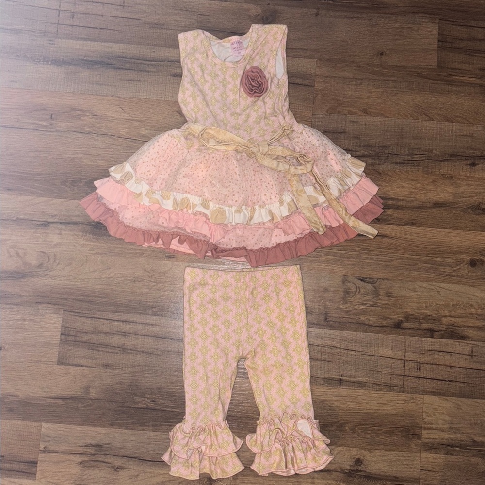 Giggle Moon Set Toddler Sleeveless Tiered Ruffled Dress Matching Bottoms 2T